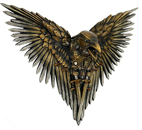 N. N. Gothic Steampunk Wandbehang Rabe Raven Schwerter Wanddekoration 26 x 20 cm