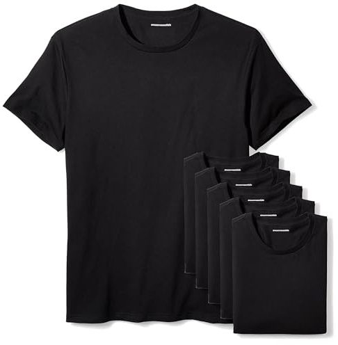 Amazon Essentials Magliette Intime a Girocollo Vestibilità Aderente Uomo, Confezione da 6, Nero, L