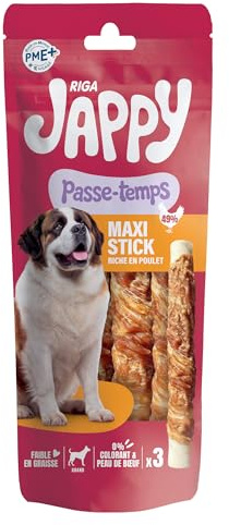 Riga - Jappy Maxi Stick - Friandise Chien - Riche en Poulet - Stick À Mâcher - Riche en Protéines - Faible Teneur en Matière Grasse - sans Colorant, Ni Peau De Boeuf - Récompenses Idéales -160 g
