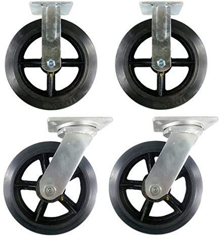 10 x 2 Heavy Duty Rubber on Cast Iron Caster Rigid & Swivel (10: 2 Rigid + 2 Swivel)