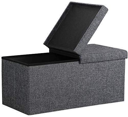 Casaria® Sitzbank mit Stauraum Faltbar Dunkelgrau 80x40x40cm Gepolstert Deckel Leinen - Optik Schlafzimmer Wohnzimmer Flur Sitztruhe Truhenbank Polsterbank