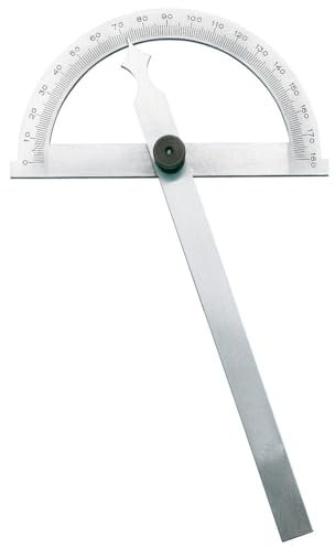 Dönges Gradmesser 120 x 150 mm | Meßbereich 0-180 ° | Poliert & matt verchromt im Etui | Winkelmesser Metall mit Skala & Feststellschraube für Industrie, Handwerk & Hobby