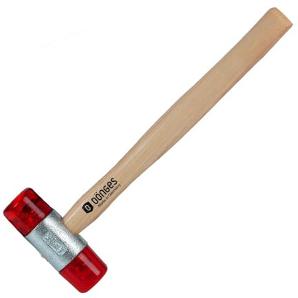 Dönges Rückschlagfreier Schonhammer mit lackiertem Eschenstiel | Ø 35 mm | 433 g leicht | Austauschbare Köpfe in Rot | Made in Germany | Kunststoffhammer, Gummihammer, Multifunktionshammer