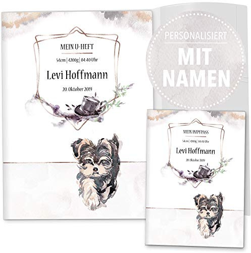 OLGS U-Heft und Impfpasshüllen Set 3-teilig Set Cosmo Hunde | Schutzhüllen für Untersuchungsheft & Impfpass, Babygeschenk mit Namen - Uhefthülle, Impfpasshülle personalisiert, Poppy
