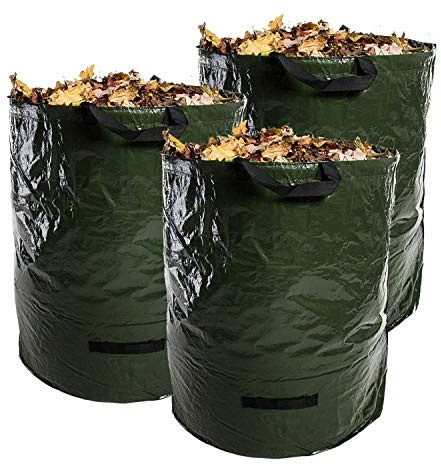 Invero Pack of 3 Heavy Duty Garden Reusable Waste Bags 120L Waterproof Refuse Sacks Ideal for Leaves, Grass Cuttings, Weeds & Other Waste (70 x 45cm)