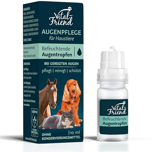 Vital-Friend Augentropfen für Hunde, Katzen und Pferde 10 ml Augenreiniger | Augenpflege & Befeuchtung bei Entzündungen, Unterstützende Pflege bei Bindehautentzündung, konservierungsmittelfrei