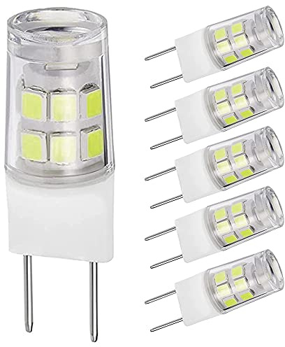 Adzok G8 Light Bulb, GY8.6 Bi-pin Base LED, Not Dimmable T4 Xenon JCD Type 120V 35W Halogen Replacement for Under Counter Kitchen Lighting (5-Pack, Daylight White 6000k)