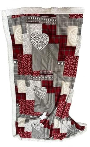 Daunex Coperta Morbidotto in Coral Stampato con Retro agnellato Art. Patchwork - Rosso, 1 Piazza