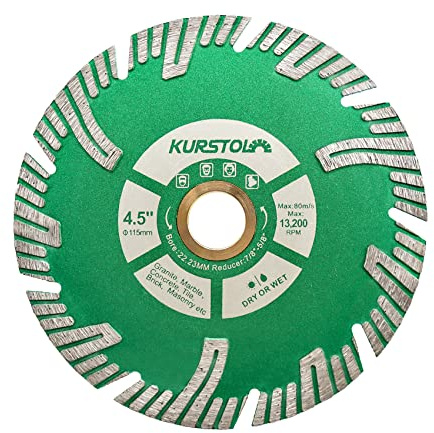 KURSTOL Granite Diamond Cutting Disc - 115mm Concrete Cutting Wheel | for Marble Stone Tile Quartz Angle Grinder with a Reducer Washer 22.23 / 15.875mm