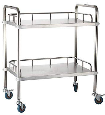 AUNEVN Lager-Hand-Lkw, Küchen-Bewegliche Wagen, 2-Tier-Edelstahl-Schönheitssalon-Walzwagen, Krankenhaus- / Dentalklinik Medizinischer Wagen, Universal-Bremsrad, 50 Kg Kapazität/a/M-66 * 44 * 86Cm