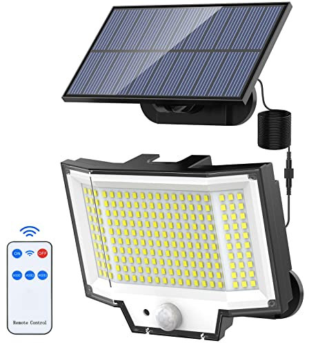NACINIC Solar Lights Outdoor, 3 Modes Solar Security Lights Outdoor Motion Sensor, 200 LED Solar Flood Lights with Remote Control, Solar Powered PIR Lights for Garden Yard Shed Garage