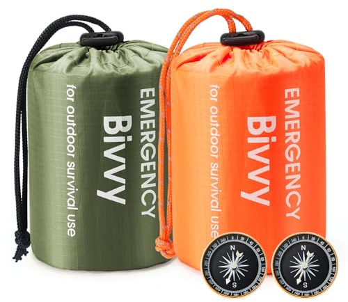 Esky Notfall Biwaksack，Notfalldecke Schlafsack Survival Biwaksack Ultraleicht Wasserdicht Kälte und Hitzebeständig Mit Kompass für Outdoor Camping Wandern