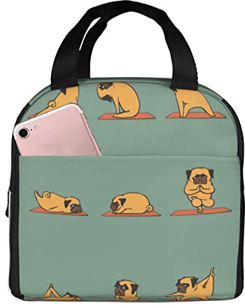 XVBCDFG Bolsa de almuerzo para Yoga Pug para oficina al aire libre, papel de aluminio portátil, aislamiento grueso y bolsa Bento para mantener fresco