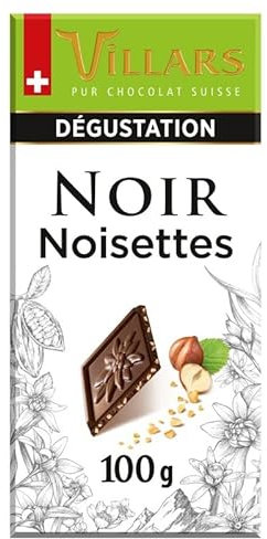 VILLARS - Tablette de Chocolat Noir 100g aux Noisettes Croustillantes - Dégustation Gourmande et Intense - Fabrication Suisse. - Lot De 4 - Vendu Par Lot