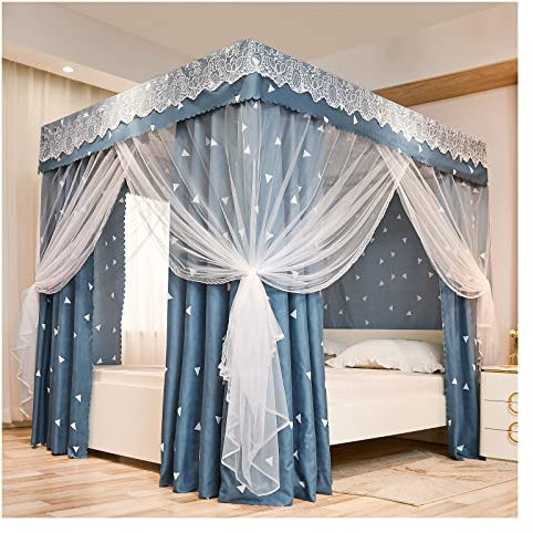 BUJOG Himmelbetthimmel mit Ständer, Moskitonetz, Schattierungsbettvorhang, Prinzessinnenvorhänge, Baldachin für Mädchen, Kingsize-Bett (Größe: 1,5 × 2 m/4,9 × 6,6 Fuß, Farbe: B.)