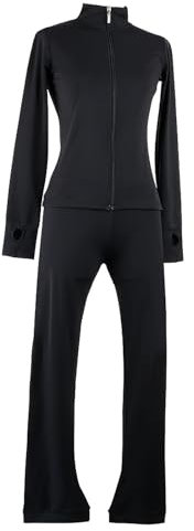 Youthful flying Eiskunstlauf Jacke mit Hose für Damen und Mädchen Training Wettkampf Skating Anzug Fleece Gefüttert mit Strasssteinen Sportbekleidung(Size:XL,Color:Schwarz)