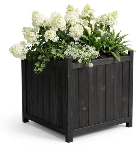 Mucola Blumenkübel Pflanzkasten Holz 50x50 cm für Innen und Außen Schwarz | Robust, pflegeleichte glatte Oberfläche, viel Platz für Blumen, Kräuter und Sträucher, zeitloses Design, Outdoor