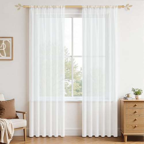 MRTREES Vorhang Transparente Weiß Gardinen mit Store 183X137cm(HXB) 2er Set Halbtransparente Voile Gardinen Weiss Vorhang Wohnzimmer modern Kurz für Küche, Kinderzimmer, Wohnzimmer und Schlafzimmer