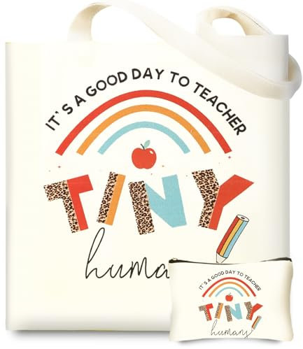 DDOFAH 2 Stück Lehrer-Wertschätzungsgeschenke, Lehrer-Tragetaschen aus Segeltuch mit Beutel, für Frauen, Geburtstag, Lehrer, Wertschätzung, Kleine Lehrertasche, 1
