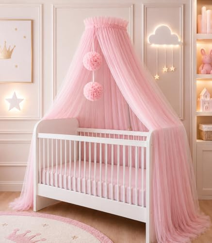 Baby Fancyroom Baldacchino per culla, culla principessa, zanzariera, lettino, baldacchino, cameretta dei bambini, in tulle premium (rosa)