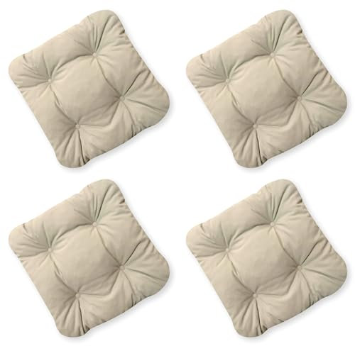 4L Textil Juego de 4 Cojines de Silla 40x40 con Correas Resistente a la Intemperie Resistente a los Rayos UV cojín de Asiento cojín de Suelo al Aire Libre(Beige UV, 4er Set | 45x45 cm)