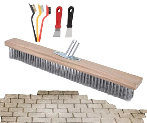 Outdoor Brush - Garden Cleaning Broom, Stone Driveway Broom | Heavy Duty Metal Wire Broom Head, Easy Assembly Steel Broom Brush for Gardens, Yards, Driveways, Floors