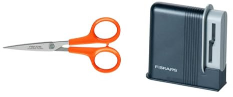 Fiskars Ciseaux de Précision, Classic, Longueur : 13 cm, Pour Droitiers et Gauchers & Aiguiseur à ciseaux, Pour ciseaux de droitier, Pierre à aiguiser en céramique