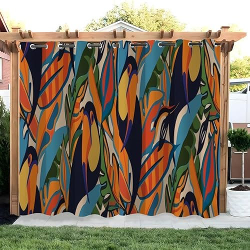 buyluhn Vogel Outdoorvorhänge Wetterfest Bunt Blätter Outdoor Vorhänge Wasserdicht Balkon Vorhang Außen 2er Set Outdoor Vorhang mit Ösen Outdoor Gardinen für Pavillon Terrasse, 213x213cm