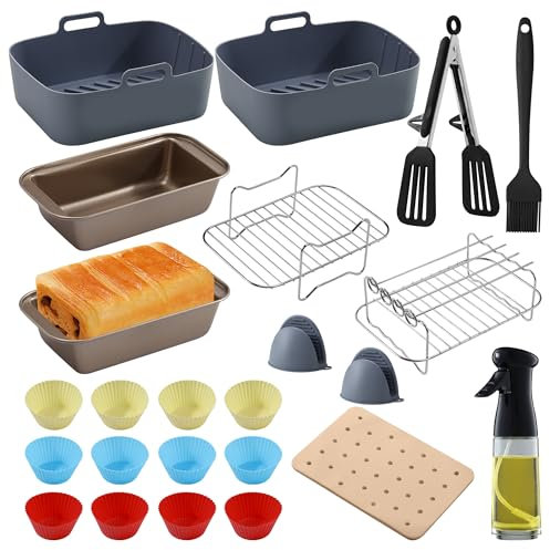 Accessoires air fryer pour Ninja, compatible avec ninja AF400EU AF500EU AF300EU 7.6L-10.4L Friteuse à Air,comprennent Moule Silicone, Plaques cuisson, Grilles, Moule Gateau, Flacon pulvérisateur etc