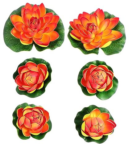 MUSISALY 6stücke Künstliche Schwimmende Lotusblumen Mit Mittleren Und Großen Seerosenblüten in Rot Realistische Teichpflanzen Dekoration Für Indoor Outdoor Gartenteich
