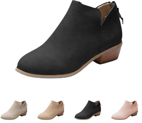 Generico Bottines pour femme à talons bas, bottes d'hiver douces basses, bottines souples et coupe-vent, noires, élégantes pour femme, bottes Chelsea pour femme, Noir , 37 EU