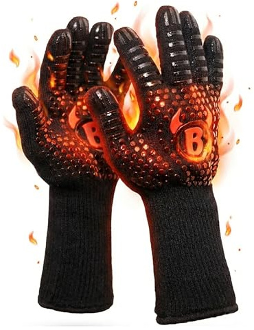 BURGERDEVIL Premium Grillhandschuhe - Ofenhandschuhe hitzebeständig & feuerfest bis 800 Grad - Backhandschuhe für Küche & Grill - Kochhandschuhe - (Universalgröße)