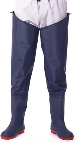 DgtZyrih Fishing Hip Waders Thickened Tall Rain Boots 100% Waterproof Wading Trousers Half Body Fishing Hunting Boots Anti-Slip Wading Water Shoes for Men Women,Blue,45