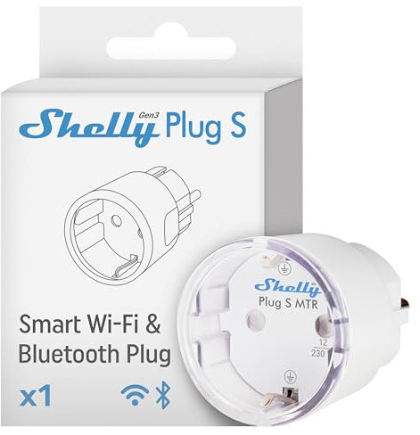 Shelly Plug S MTR Gen3- Blanco, Enchufe Inteligente Wi-Fi con Matter, Con Medidor de Consumo y Indicador LED, Control Remoto por App y por Voz, Alexa, Google Home,SmartThings