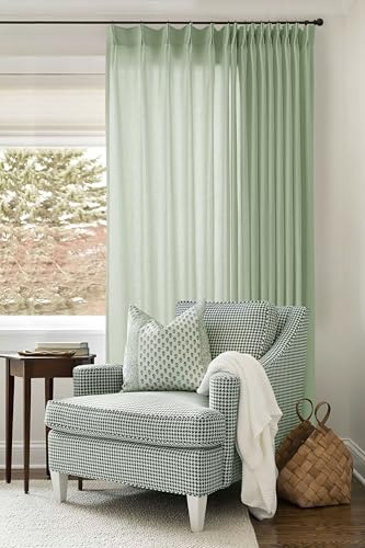 Pinch Pleat Linen Sheer Curtains 96 Inches Long 100 Inch Wide for Patio Sliding Door Light Filtering Semi Sheer Pleated Drapes Back Tab Sage Green Extra Wide 100 x 96 Curtain for Living Dining Room