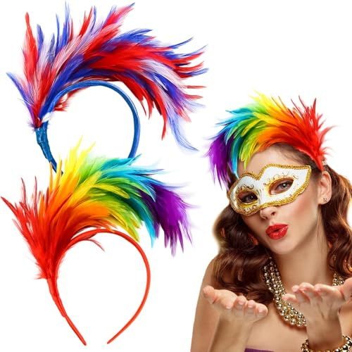 dellyy Feder Kopfschmuck, Karneval Kostüm Damen, Papagei Kostüm, Papagei Kostüm Damen, Kopfschmuck, Federboa Bunt, Karneval Kostüm, für Karneval Cocktail Hochzeit Tee Party