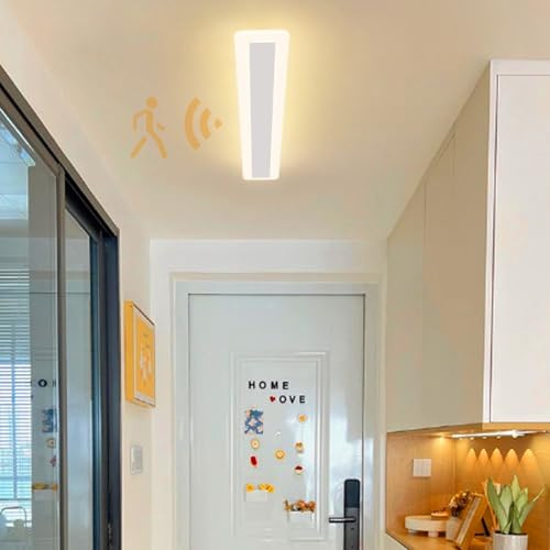 TZSMUM LED Lange Deckenleuchte mit Bewegungsmelder Deckenlampe 3 Farbtemperatur Beleuchtung Deckenbeleuchtung 3000K/4000K/6000K Innen Deckenleuchte Wohnzimmer Treppenhaus (Weiß Warmes Licht,80cm)