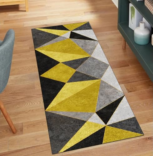 Tapis de couloir antidérapant jaune 80 x 160 cm Patchwork décoration d'intérieur antidérapant lavable pour couloir