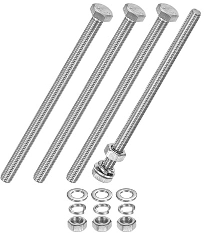 M METERXITY 4-Pack Hex Head Screw Bolt with Nuts Flat & Lock Washers M6x100mm Stainless Steel Bolts and Nuts Kit Fully Threaded Metric Bolt Assortment for Equipment/Machinery