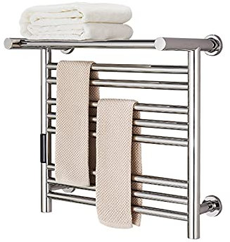 Portatore di Asciugamani elettrici, Asciugamano da Bagno a Parete da Bagno 80W, Portapacchi di Asciugatura da Bagno riscaldante di Lusso con 2-8H Timer 304 in Acciaio Inossidabile, Smalto a Specchio