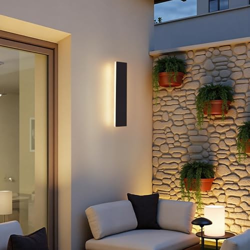 Warmiehomy Outdoor Wall Lights, Modern LED Outside Lights Mains Powered, Ip67 Waterproof External Lights, 3000K Warm White Light Black Exterior & Indoor Wall Light for Front Door Porch Garage, 40cm
