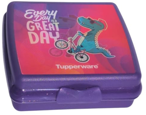 Tupperware Contenitore per panini quadrato con cerniera e chiusura (viola con motivo dinosauro)