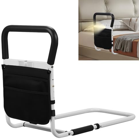 Barandillas de cama para adultos mayores: protección de la cama, bolsa de almacenamiento, asas laterales reforzadas y lámpara inteligente, mayor seguridad y comodidad, ayuda de movilidad ideal