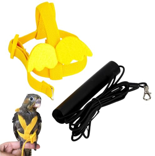WeddHuis 1 pcs Harnais et Laisse Réglable pour Perroquets Corde d'Entraînement pour Oiseaux Adaptée à l'Extérieur (Jaune)