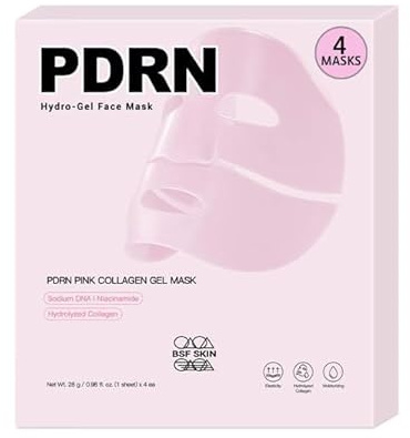 BSF SKIN Salmon DNA PDRN Pink Hydrogel Collagen Face Mask Peptides 4 Count