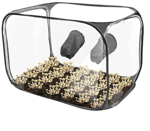 Still Air Box für Pilzzucht-Set mit faltbarem Design, transparentem PVC-Material, zwei Reißverschlüssen und Handschuhen zur Unterstützung stabiler Feuchtigkeit und minimiertem Luftstrom (schwarz)