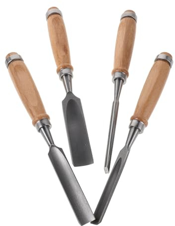Set Scalpelli per Legno 4 Pezzi 6/12/18/24mm in Acciaio | Semicircolari e Piatti, per Intaglio e Lavorazione, Kit Accessori per Principianti