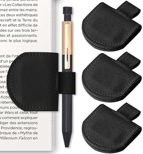 Litvana Magnetischer Stiftehalter für Notizbücher – 3-teiliger Stiftehalter aus Leder für Notizbücher, Journale, Kalender, Schmale Größe, Schwarz 3 Stück