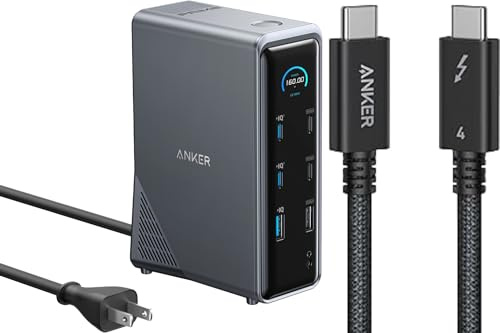 Anker Prime Charging Docking Station, 14-Port with 160W Max Output and Built-In GaN AC-DC Power, 10Gbps Data Transfers & Thunderbolt 4 Cable (3.3 ft,240W,40Gbps)
