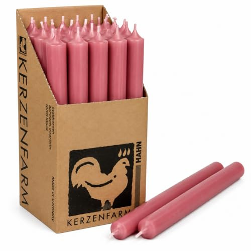 Extra lange Stabkerzen Altrosa – 25 cm (250 mm) – Ø 2,2 cm – durchgefärbt & tropffrei – Made in Germany – Kerzenfarm Hahn – 12 Std. Brenndauer – wählbar 10 oder 25 Stück (10, Altrosa)
